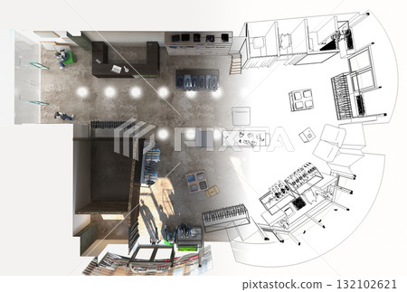 clothing store, interior visualization, 3D illustration clothing store, interior visualization, 3D illustration 132102621
