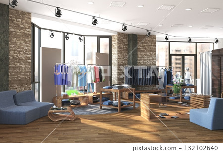 clothing store, interior visualization, 3D illustration clothing store, interior visualization, 3D illustration 132102640