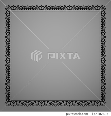 Decorative frame Elegant vector element for design in Eastern style, place for text. Floral black and gray border. Lace illustration for invitations and greeting cards 132102694