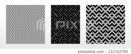 Geometric set of seamless black and gray patterns. Simple vector graphics Geometric set of seamless black and gray patterns. Simple vector graphics 132102700
