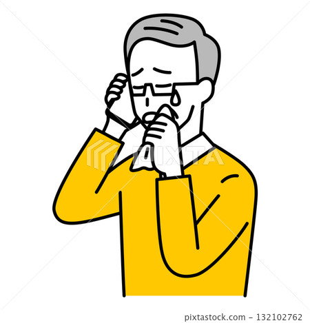 Elderly man crying while talking on a smartphone Elderly man crying while talking on a smartphone 132102762