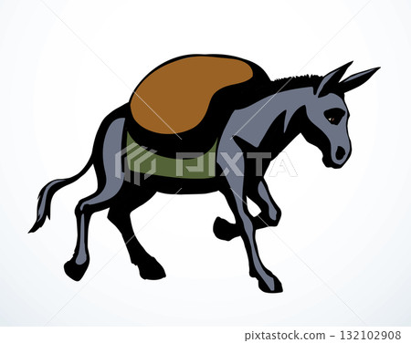Vector drawing. Cute old mule 132102908