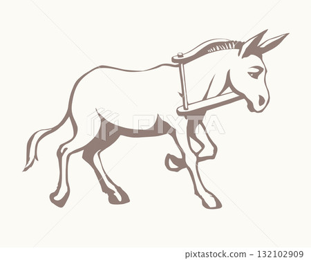 Vector drawing. Cute old mule 132102909