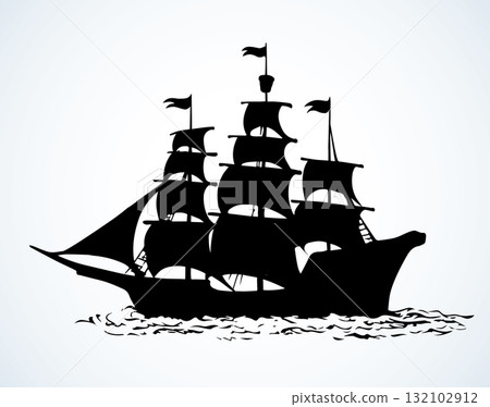 Sailing vessel. Vector drawing ship Sailing vessel. Vector drawing ship 132102912