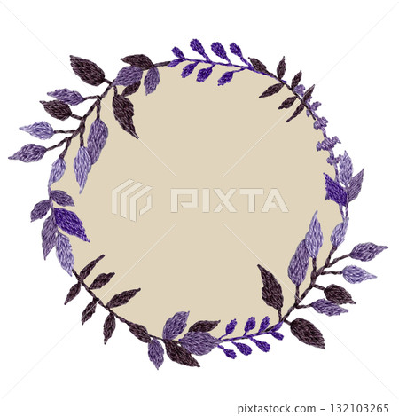 [Round decorative frame of winter plants] Hand-embroidered illustration material 132103265