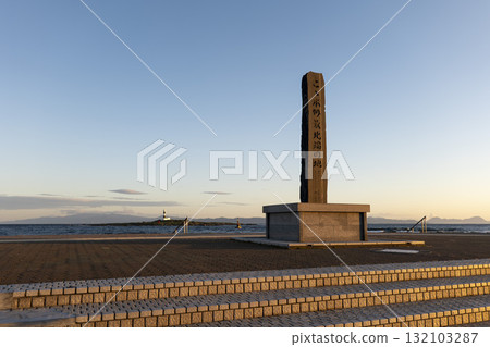 Early morning view of Cape Oma *Monument marking the northernmost point of Honshu at Cape Oma 132103287