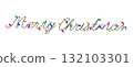 Holiday banner with handwritten calligraphy Merry Christmas in the form of a garland with colorful holiday lights 132103301