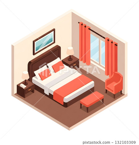 Hotel double room isometric illustration Hotel double room isometric illustration 132103309