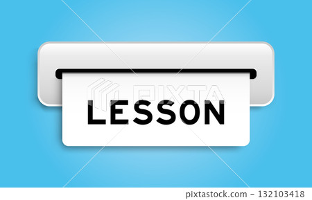 White coupon banner with word lesson from machine on blue color background 132103418