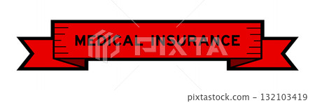 Ribbon label banner with word medical insurance in red color on white background 132103419