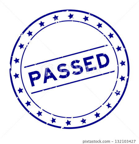 Grunge blue passed word round rubber seal stamp on white background 132103427