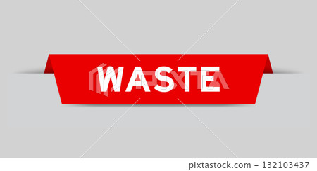 Red color inserted label with word waste on gray background 132103437