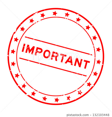 Grunge red important word round rubber seal stamp on white background 132103448