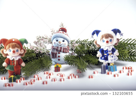 Christmas landscape with gifts and snow. Merry christmas and happy new year . Christmas celebration holiday background 132103655