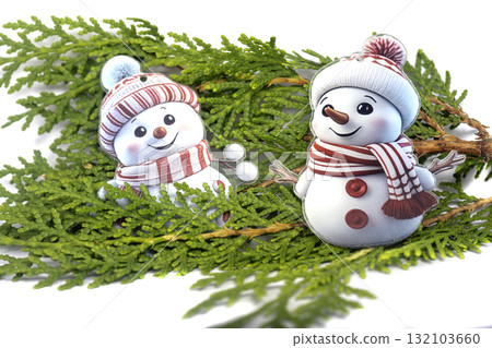 Christmas landscape with gifts and snow. Merry christmas and happy new year . Christmas celebration holiday background 132103660