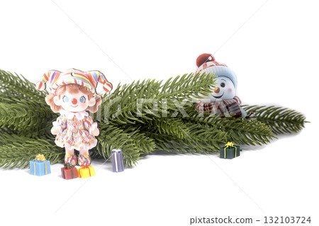 Christmas landscape with gifts and snow. Merry christmas and happy new year . 132103724