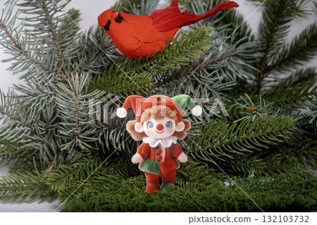 Christmas landscape with gifts and snow. Merry christmas and happy new year . 132103732