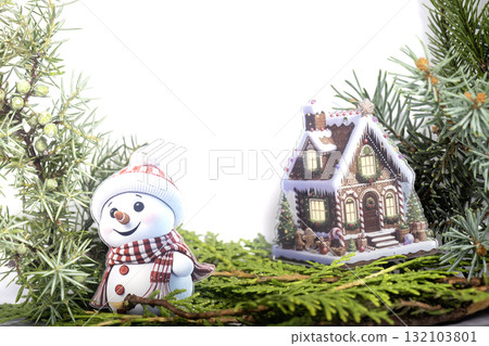 Christmas landscape with gifts and snow. Merry christmas and happy new year . Christmas landscape with gifts and snow. Merry christmas and happy new year . 132103801