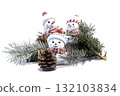 Christmas landscape with gifts and snow. Merry christmas and happy new year . Christmas celebration holiday background 132103834