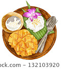 Mango sticky rice, traditional dessert from Thailand 132103920