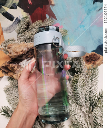 Water Bottle Still Life with Winter Decor Water Bottle Still Life with Winter Decor 132104354