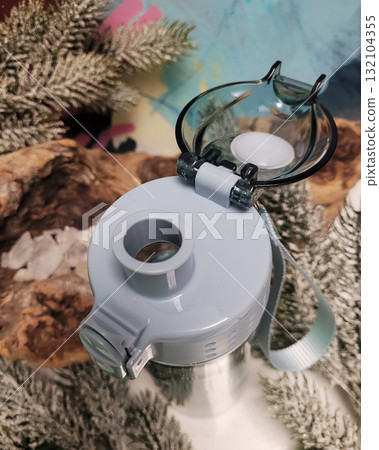 Water Bottle Still Life with Winter Decor 132104355