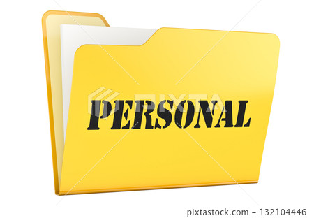 Personal folder, yellow file folder. 3D rendering 132104446