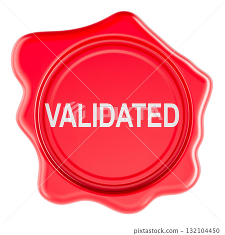 Validated wax seal, red stamp. 3D rendering 132104450
