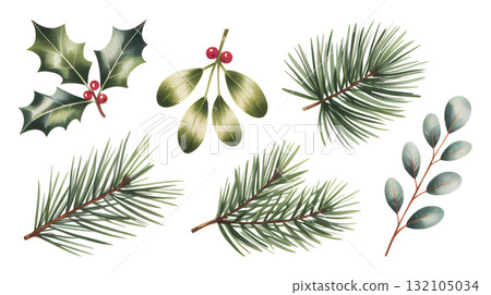 手繪聖誕綠色和冬青貼紙包 132105034