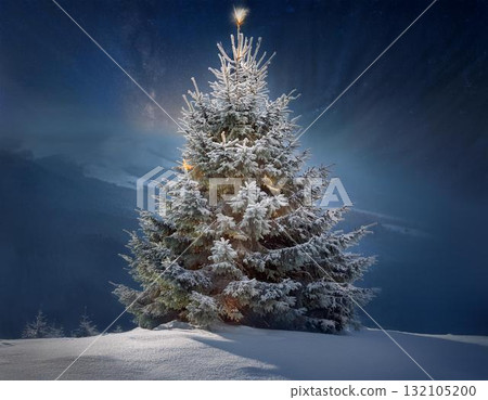 Fantastic Christmas tree illustration (outdoors) (AI generated image) 132105200