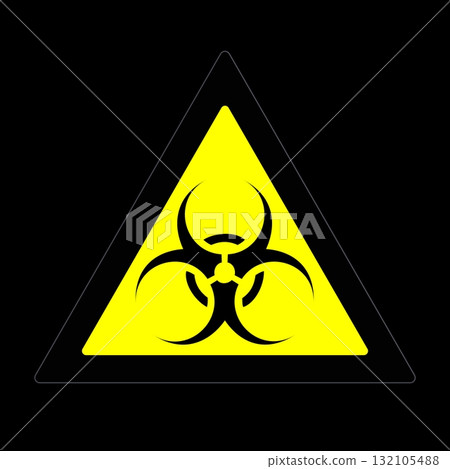 Biohazard yellow triangle warning sign. Grunge filter. 132105488