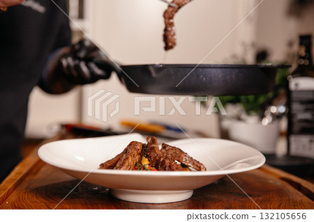 Beef Meat and Vegetables Plate. 132105656