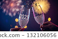 Celebratory toast welcoming 2025 with fireworks and festive cheer Celebratory toast welcoming 2025 with fireworks and festive cheer 132106056