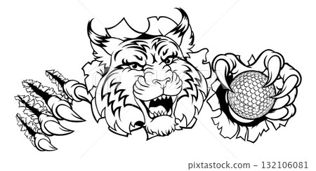 Wildcat Bobcat Golf Ball Sport Team Cartoon Mascot Wildcat Bobcat Golf Ball Sport Team Cartoon Mascot 132106081
