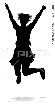 Happy Woman Jumping For Joy Silhouette Person Happy Woman Jumping For Joy Silhouette Person 132106088