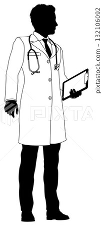 Doctor Man and Clipboard Medical Silhouette Person Doctor Man and Clipboard Medical Silhouette Person 132106092