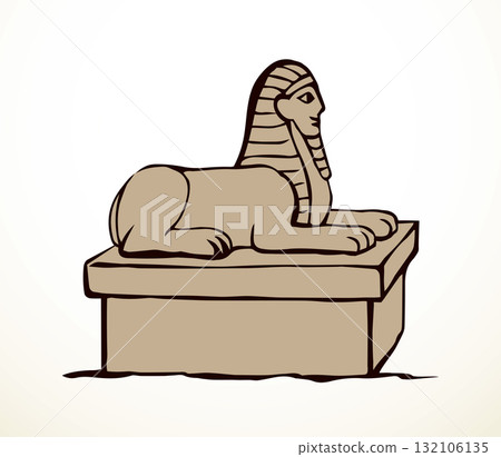 Vector drawing. Egyptian sphinx monument Vector drawing. Egyptian sphinx monument 132106135