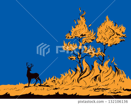 Burning forest. Vector drawing sketch 132106136