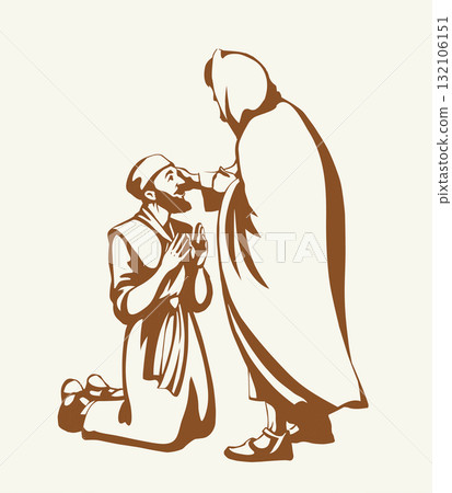 Vector drawing. Jesus heal the man Vector drawing. Jesus heal the man 132106151