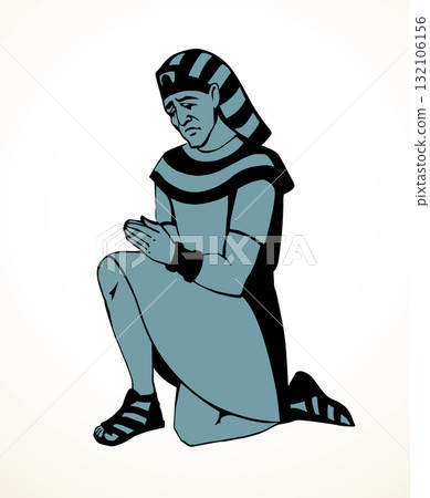 Vector drawing. Egyptian man bow in praying Vector drawing. Egyptian man bow in praying 132106156