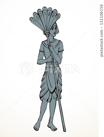 Vector drawing. Egyptian servant with a fan 132106158