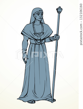 Vector drawing. Egyptian chief with a rod Vector drawing. Egyptian chief with a rod 132106160