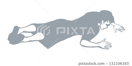 An exhausted person lies on the ground. Vector drawing 132106383