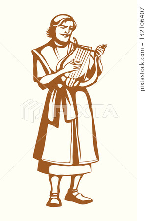 The man plays the harp. Vector drawing The man plays the harp. Vector drawing 132106407