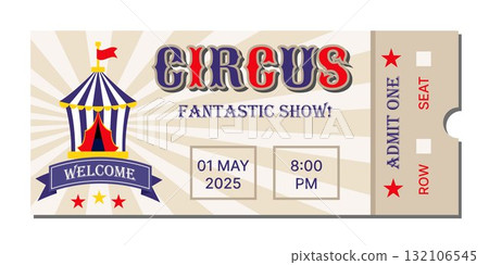 Colorful Circus Ticket Mockup Template on Clean Background for Branding Design Colorful Circus Ticket Mockup Template on Clean Background for Branding Design 132106545