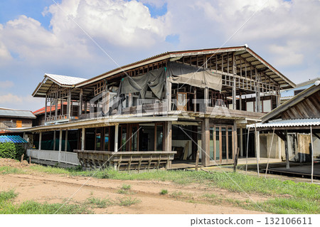abandoned molder wooden house, derelict, weathered home at countryside. abandoned molder wooden house, derelict, weathered home at countryside. 132106611