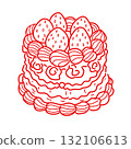 Charming strawberry cream cake illustration vintage bakery dessert art coquette aesthetic kawaii sweet confectionery design romantic patisserie style elegant line art 132106613