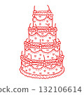 Elegant tall tiered cake illustration vintage bakery dessert art coquette aesthetic kawaii sweet confectionery design romantic patisserie style line art 132106614