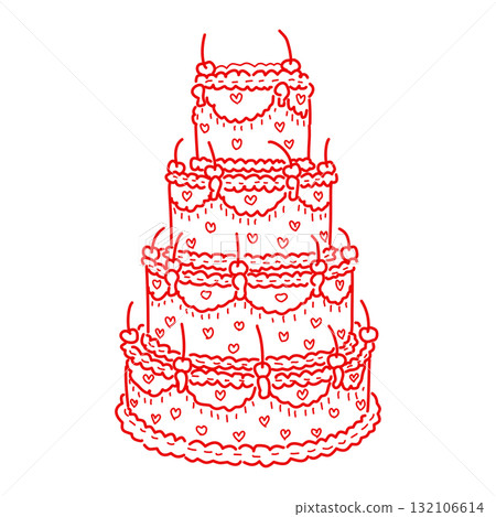 Elegant tall tiered cake illustration vintage bakery dessert art coquette aesthetic kawaii sweet confectionery design romantic patisserie style line art Elegant tall tiered cake illustration vintage bakery dessert art coquette aesthetic kawaii sweet confectionery design romantic patisserie style line art 132106614