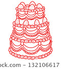 Whimsical strawberry layer cake illustration vintage bakery dessert art coquette aesthetic kawaii sweet confectionery design romantic patisserie style elegant line art 132106617